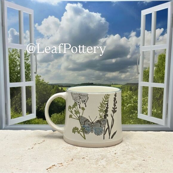 Gray/Blue Butterflies in Spring Beige Ceramic 18oz Mug - Picture 8 of 10